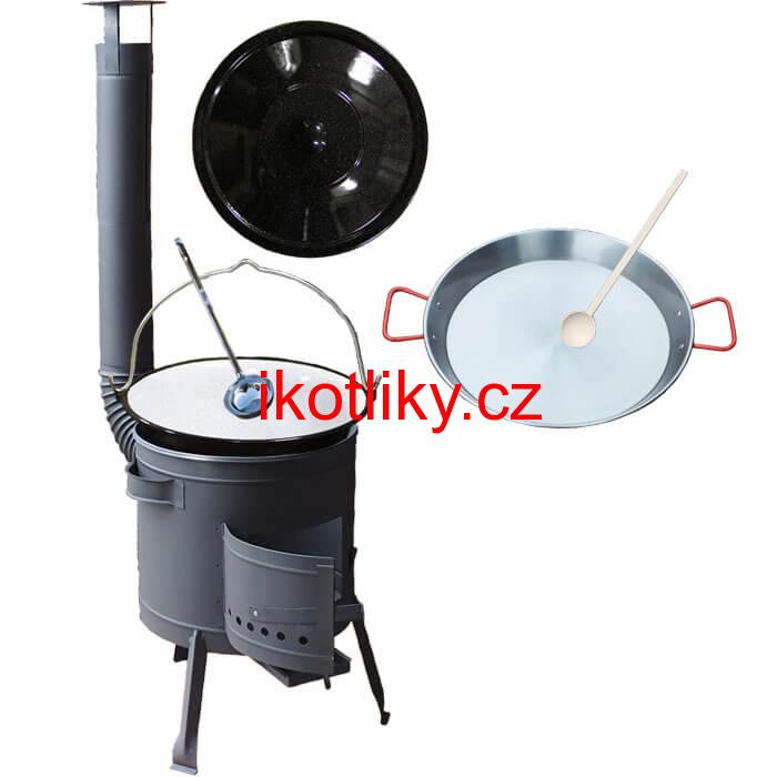 Smaltovaný kotlík 16 L + Paella ocelová pánev 42 cm + žáruvzdorná nízká kotlina 39 PLUS 600