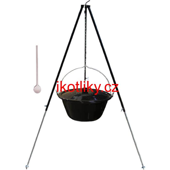 Smaltovaný kotlík 40 L + poklice + teleskopicka trojnožka 1,7 m