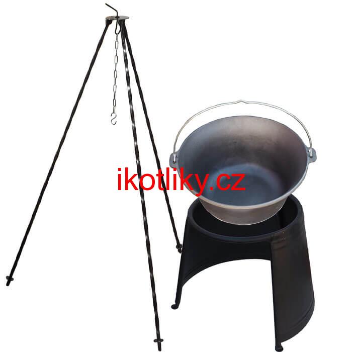 Litinový kotlík 16 L + chránič plamene 43 cm + trojnožka 1,2 m