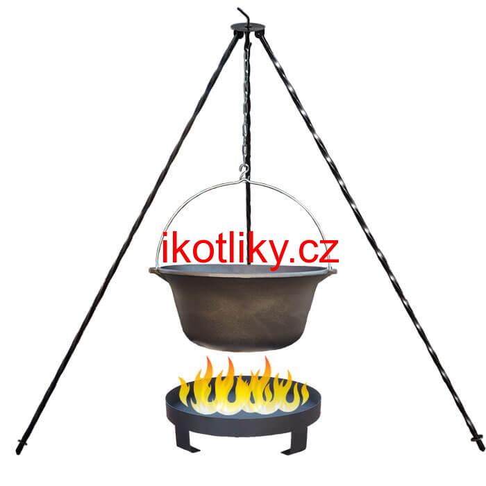 Litinový kotlík 16 L + trojnožka 1,2 m + ohniště 36 cm