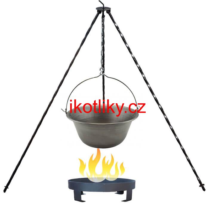 Železný kotlík 14 L (0,75 mm) + trojnožka 1,2 m + ohniště 36 cm