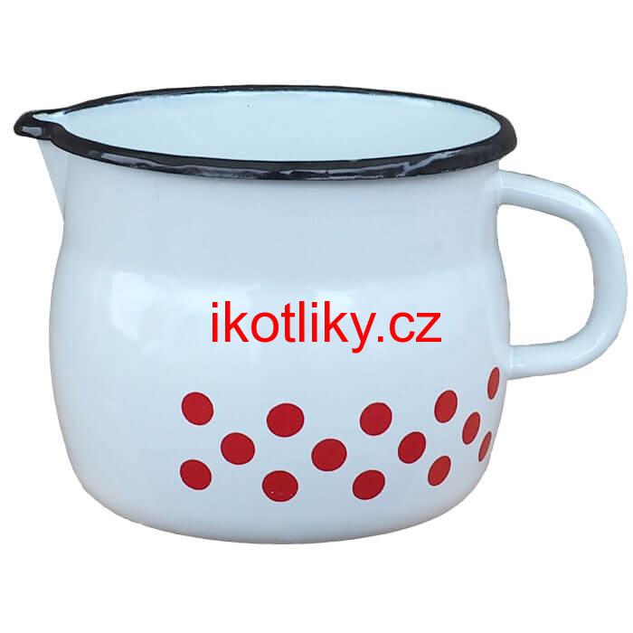 Smaltovaný hrnek s výlevkou 1 L baňatý - tečkovaný