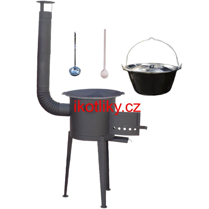 Smaltovaný kotlík 20 L + litinová pánev 45 cm + vysoká žáruvzdorná kotlina 42 cm PLUS 600