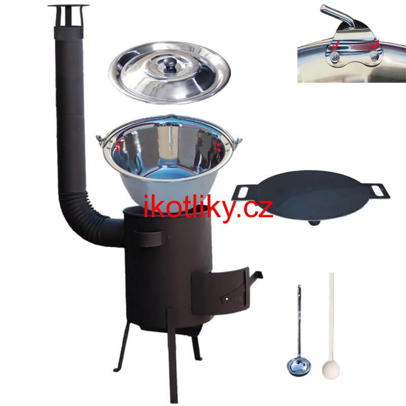 Nerezový kotlík 15 L (0,8 mm) s nýty + železná pánev 38 cm UNI + kotlina 36 cm PLUS 600 4 MM