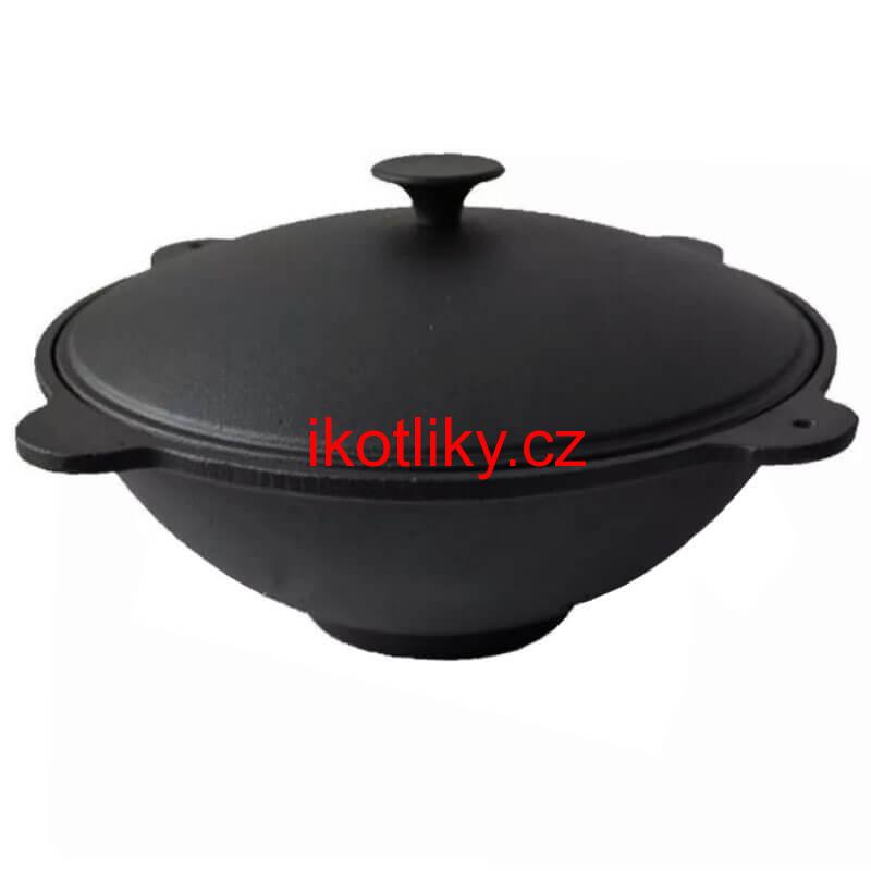 Litinový wok s poklicí se 4 úchyty 51 cm