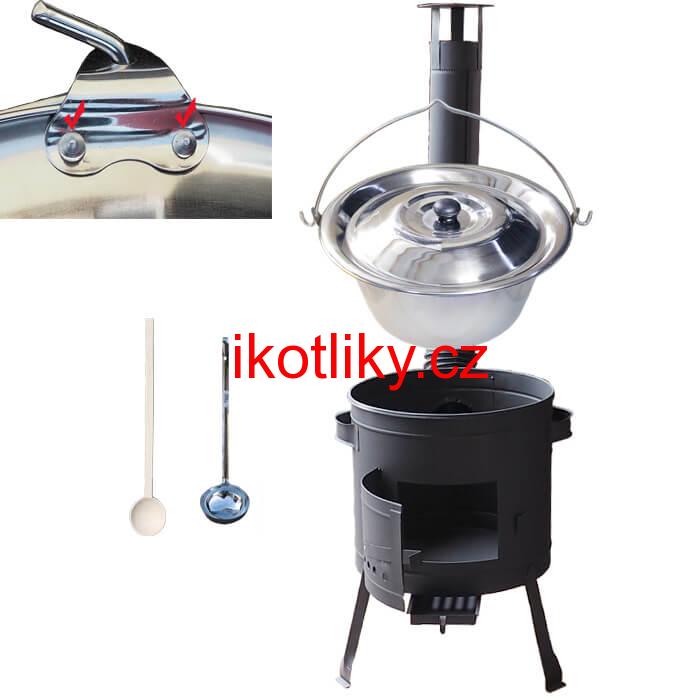 Nerezový kotlík 15 L (0,8 mm) zesílený s nýty INOX + nízká žáruvzdorná kotlina 36 cm PLUS 600