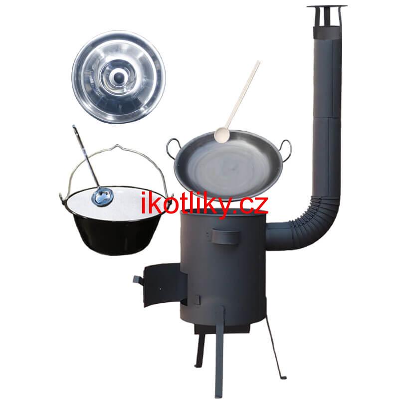 Smaltovaný kotlík 25 L (1,2 mm) + železná pánev 46 cm WOK + žáruvzdorná kotlina 36 PLUS 600 4 MM