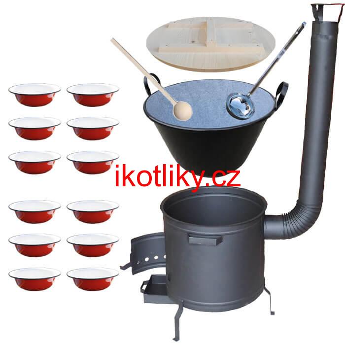 Smaltovaný kotel 100 L + smaltované talíře 12 ks + vařečka a naběračka BIG PARTY PLUS 600