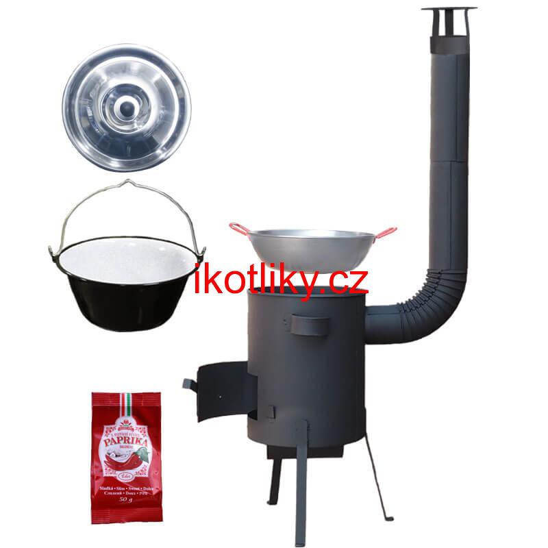 Smaltovaný kotlík 22 L + Pánev PAELLA (WOK) 45 cm + sladká paprika 50 g + žáruvzdorná kotlina 42 PLUS 600 s roštem na popel 4 mm