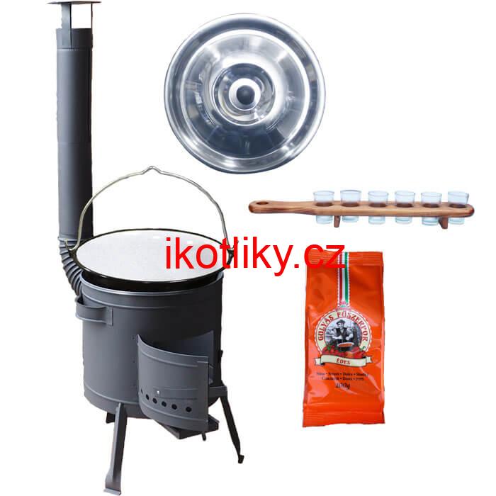Smaltovaný kotlík 20 L (1,2 mm) + pepř + štamperlíky + nízká žáruvzdorná kotlina (0,8 mm) 42 PLUS 600