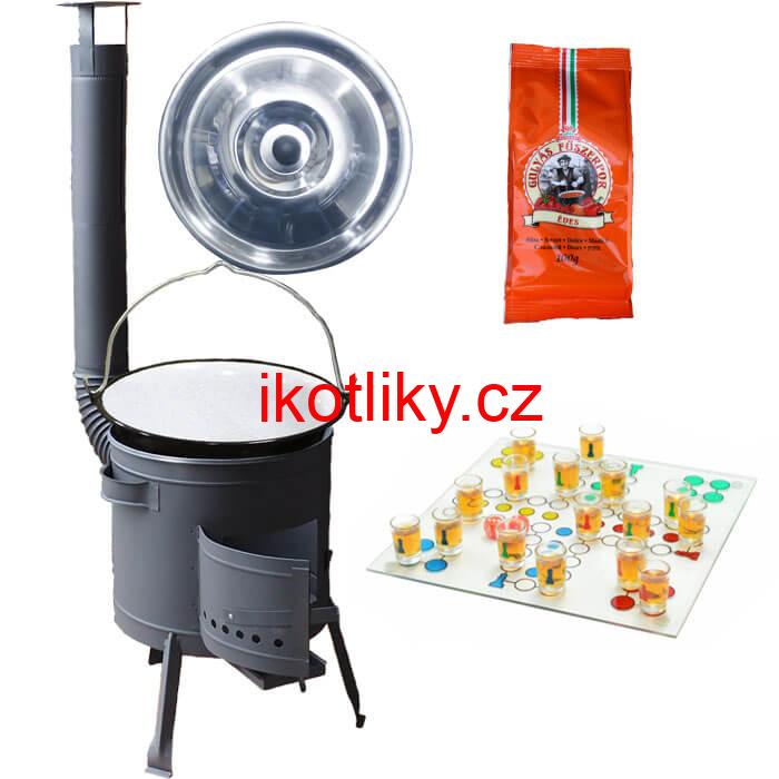 Smaltovaný kotlík 25 L (1,2 mm) + pepř + člověče pi už + nízká žáruvzdorná kotlina 42 PLUS 600