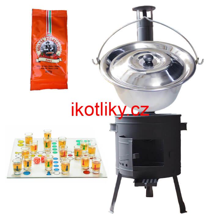 Nerezový kotlík 22 L (0,8 mm) + pepř + člověče pi už + nízká žáruvzdorná kotlina 42 PLUS 600