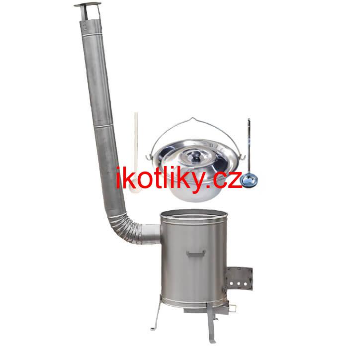 Nerezový kotlík 20 L (1,2 mm) + nerezová kotlina 42 cm + vařečka a naběračka LUX