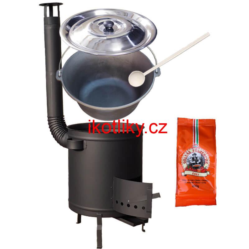 Litinový kotlík 16 L + silnostěnná kotlina 36 cm (1,5 mm) STRONG + žáruvzdorná barva Plus 600