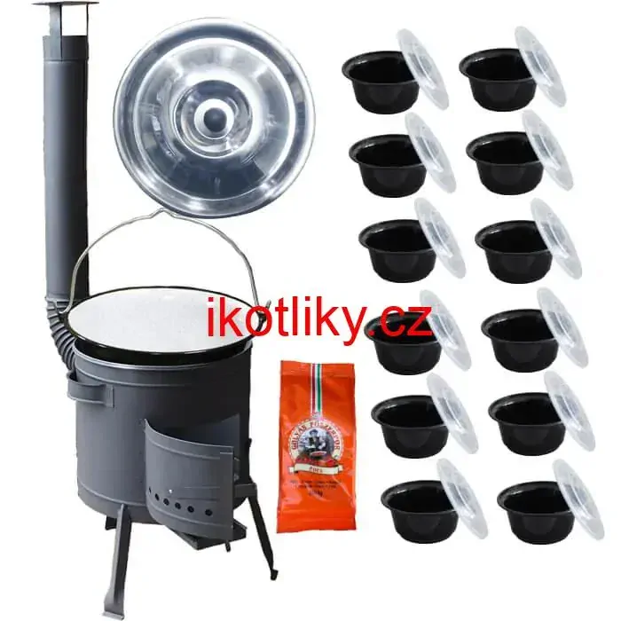 Smaltovaný kotlík 22 L (1,2 mm) + silnostěnná (1,5 mm) žáruvzdorná kotlina BALKY STRONG 42 PLUS 600 + plastové boxy (misky) 10 ks