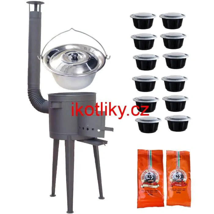 Nerezový kotlík 22 L (0,8 mm) INOX + vysoká žáruvzdorná kotlina 42 cm PLUS 600 + misky 12 ks + 2 x pepř na guláš 100 g