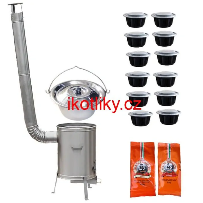 Nerezový kotlík 22 L (0,8 mm) INOX + vysoká žáruvzdorná kotlina 42 cm PLUS 600 + misky 12 ks + 2 x pepř na guláš 100 g