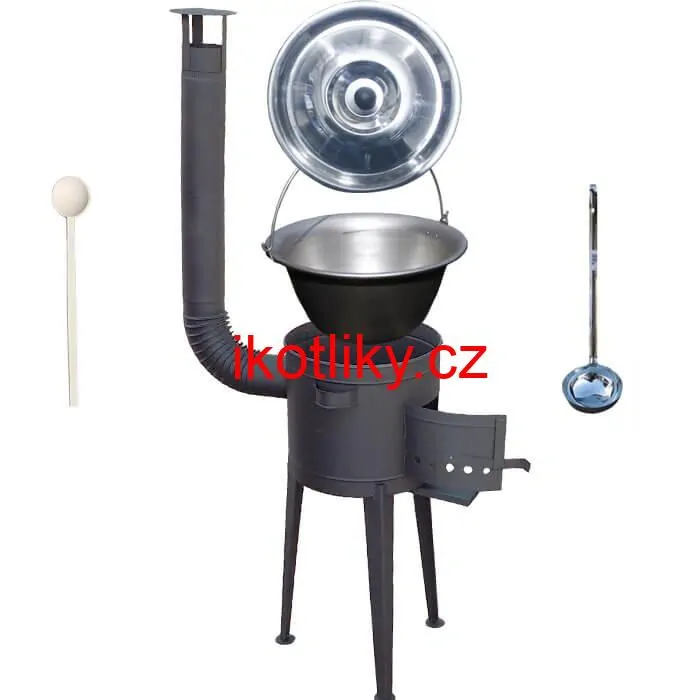 Nerezový kotlík 20 L (1,5 mm) + vysoká žáruvzdorná kotlina (1,5 mm) HODO 42 cm PLUS 600 + vařečka + naběračka