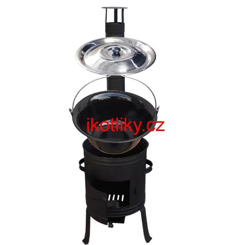 Smaltovaný kotlík 11 L BLACK + nerezová poklice INOX + žáruvzdorná kotlina 33 cm Plus 700