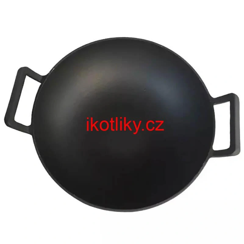 Litinový čínský wok 36,5 cm s dřevěnou poklicí