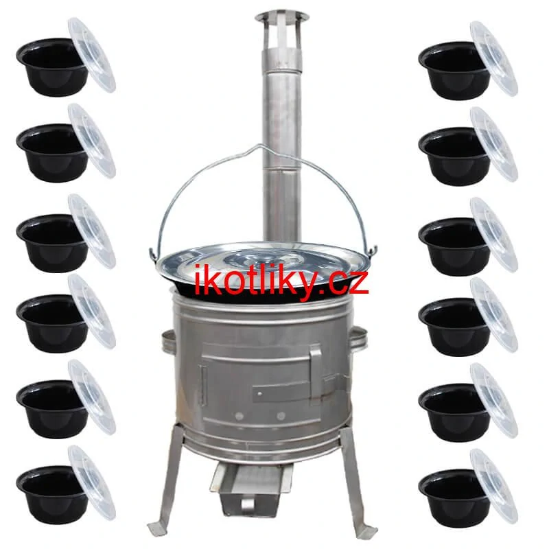 Smaltovaný kotlík 22 L + Nerezová kotlina 42 INOX + misky 12 ks