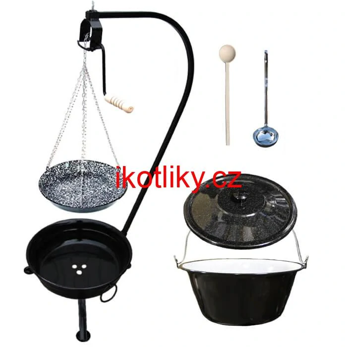 Smaltovaný kotlík 20 L (1,2 mm) + smaltovaná pánev + přenosné ohniště