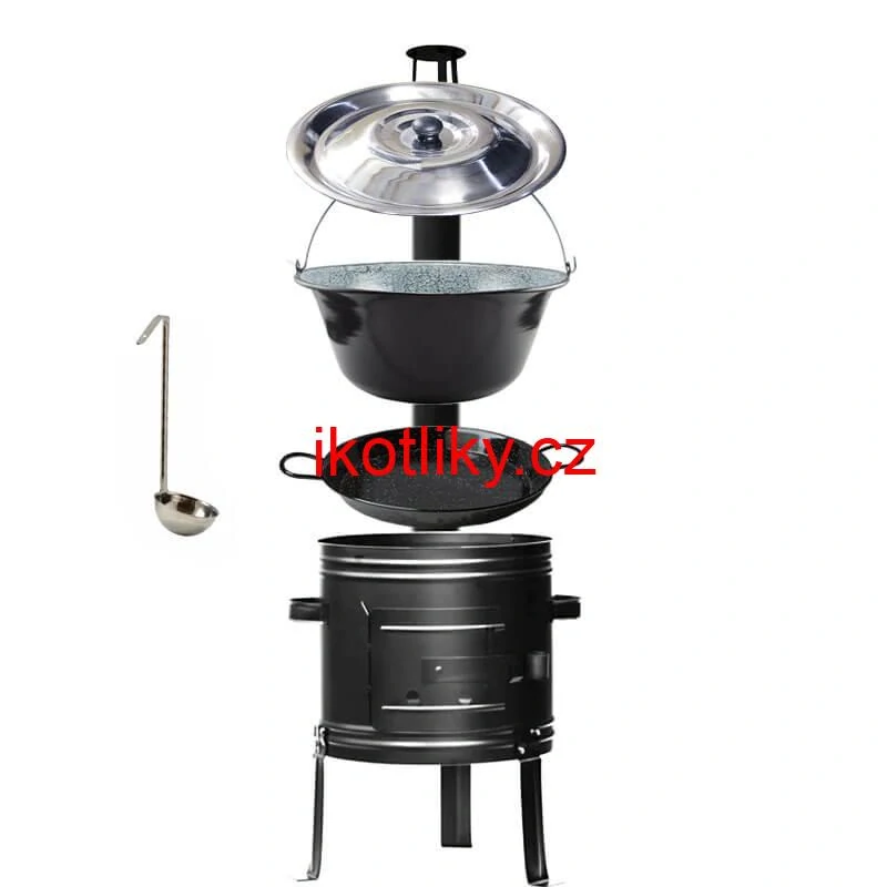 Smaltovaný kotlík 22 L + kovová kotlina + smaltovaná pánev 46 cm Paella