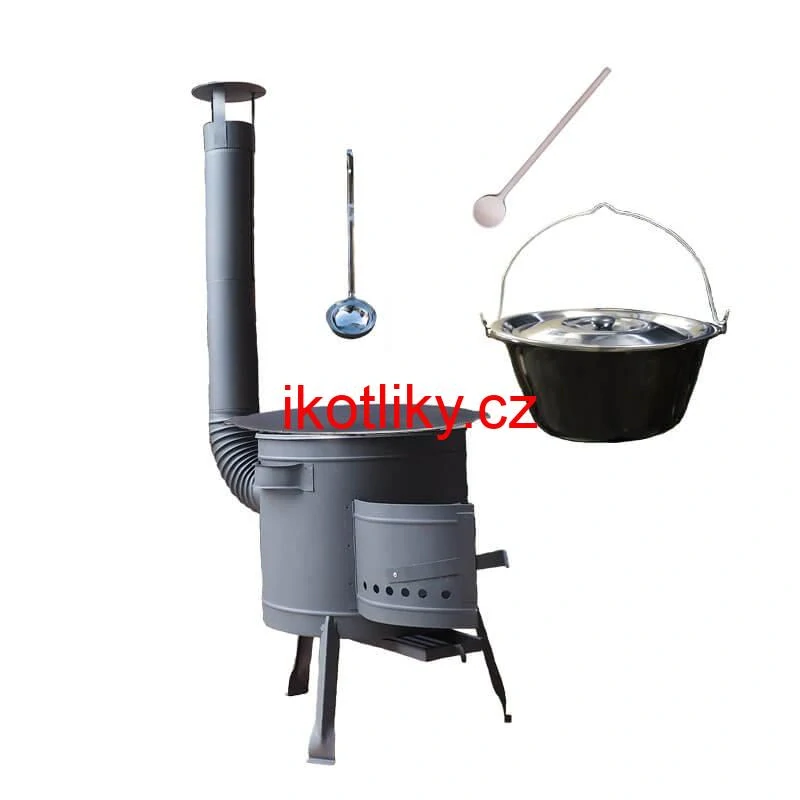 Smaltovaný kotlík 30 L + litinová pánev 45 cm + nízká žáruvzdorná kotlina 42 cm PLUS 600