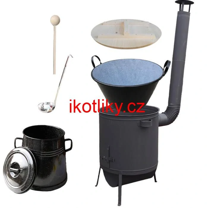 Smaltovaný kotel 100 L + žáruvzdorná kotlina 42 PLUS 600 4 MM + nádoba na sádlo 10 L