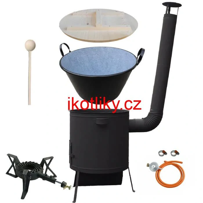 Zabijačkový smaltovaný kotel 100 L, žáruvzdorná kotlina 42 PLUS 600 4 MM, hořák 7 kW + vařečka
