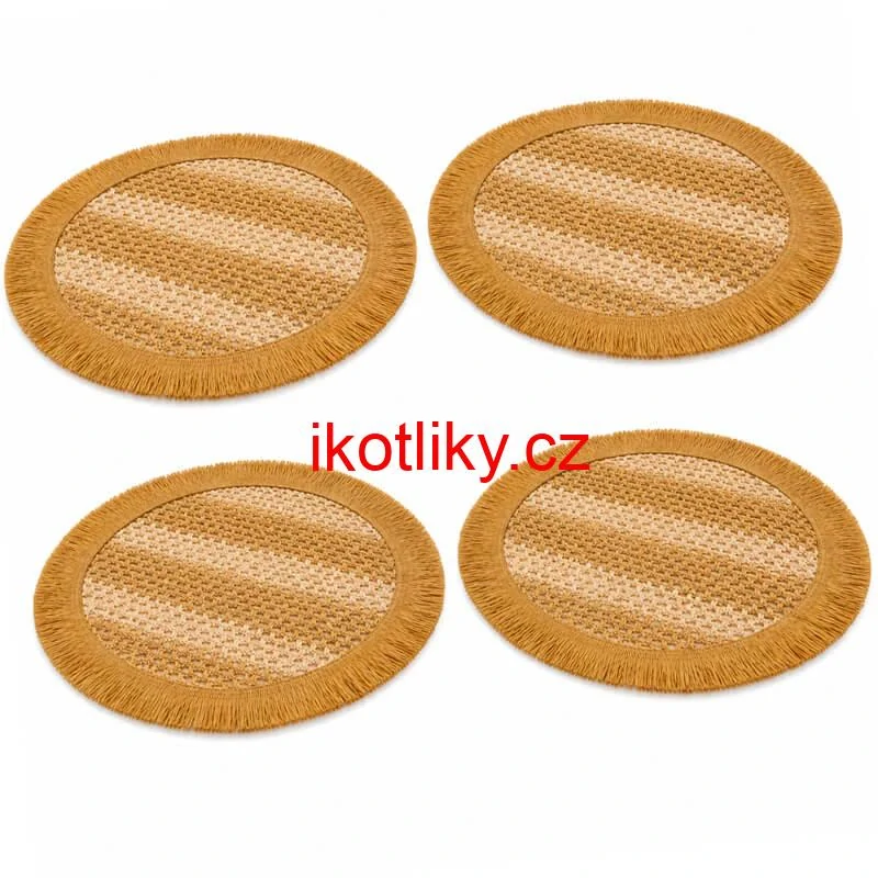 Kulaté přírodní podložky pod talíř se třásněmi 37 cm, 4 ks