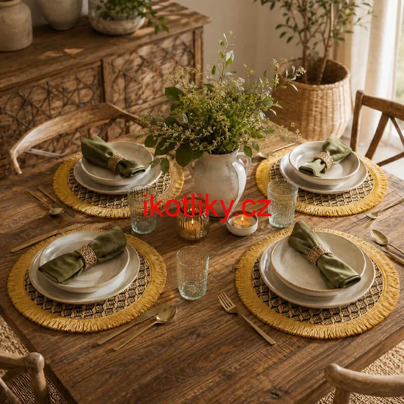 Přírodní podložky pod talíř se třásněmi 37 cm, 4 ks