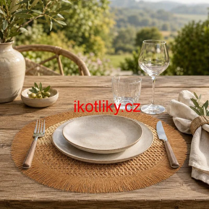 Kulatá přírodní podložka pod talíř se třásněmi 37 cm