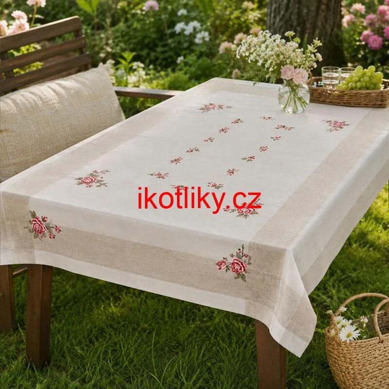 Hrubší textilní ubrus Růže Provence 130 × 180 cm