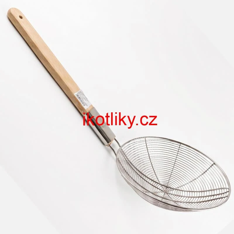 Velké nerezové sítko 22,5 cm s dřevěnou rukojetí – délka 56,5 cm