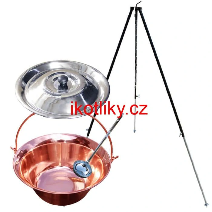 Měděný kotlík 30 L (1,2 mm) + poklice + teleskopický stojan