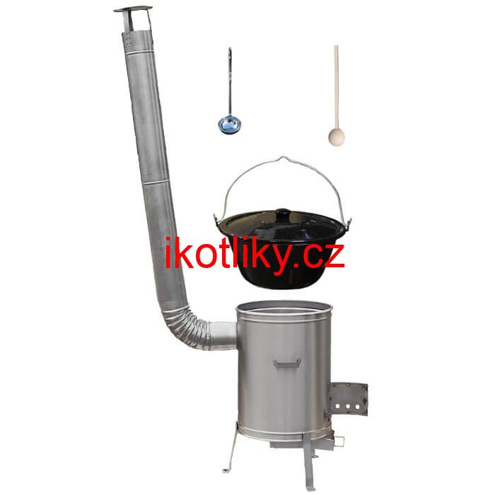 Smaltovaný kotlík 13 L (1,2 mm) + nerezová kotlina 36 cm + vařečka a naběračka LUX