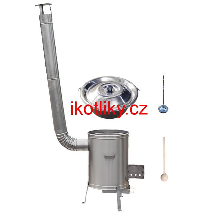 Nerezový kotlík 20 L (1,5 mm) + nerezová kotlina 42 cm + vařečka a naběračka LUX