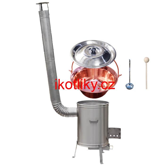 Měděný kotlík 30 L (1,2 mm) + nerezová kotlina 45 cm + vařečka a naběračka LUX