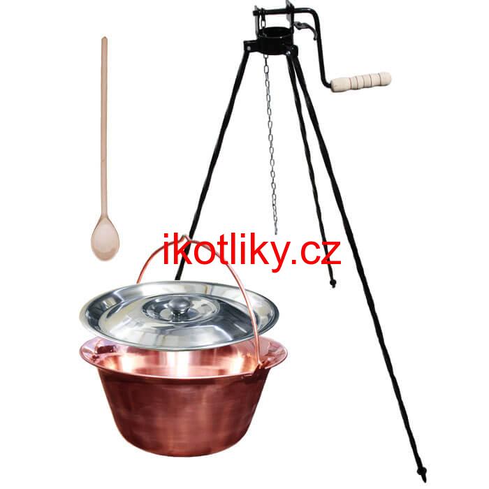 Měděný kotlík 20 L + stojan s kladkou VAR