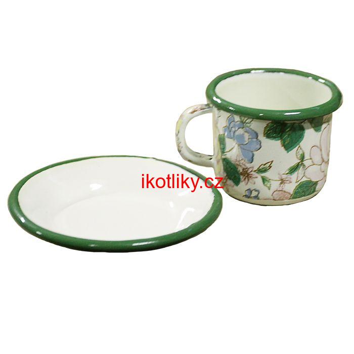 Smaltovaný šálek + podšálek