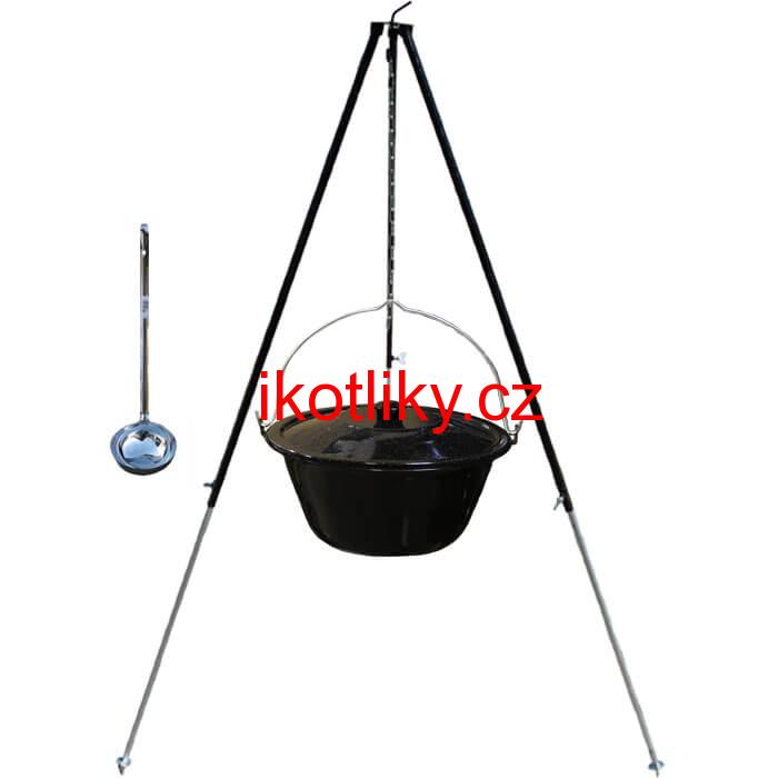 Smaltovaný kotlík 30 L poklice + teleskopická trojnožka 1,40 m