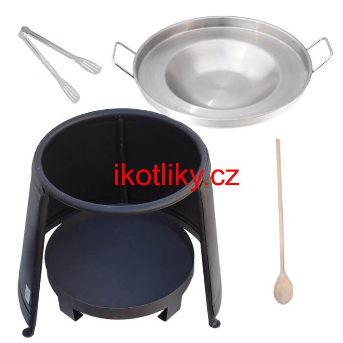 Nerezová pánev + chránič plamene a ohniště