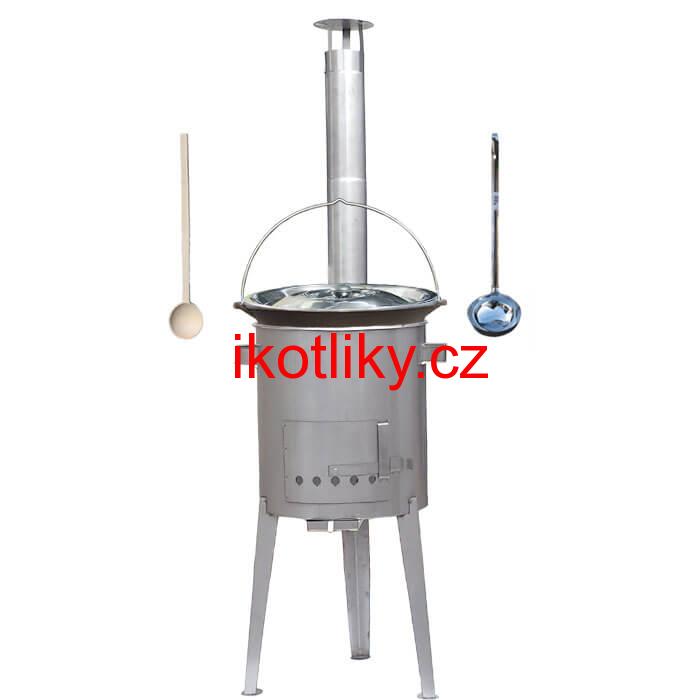 Litinový kotlík 16 L (1 cm) + nerezová kotlina 36 cm LUXUS