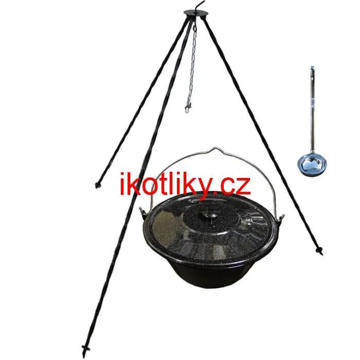 Smaltovaný kotlík 8 L poklice + trojnožka 1,20 m