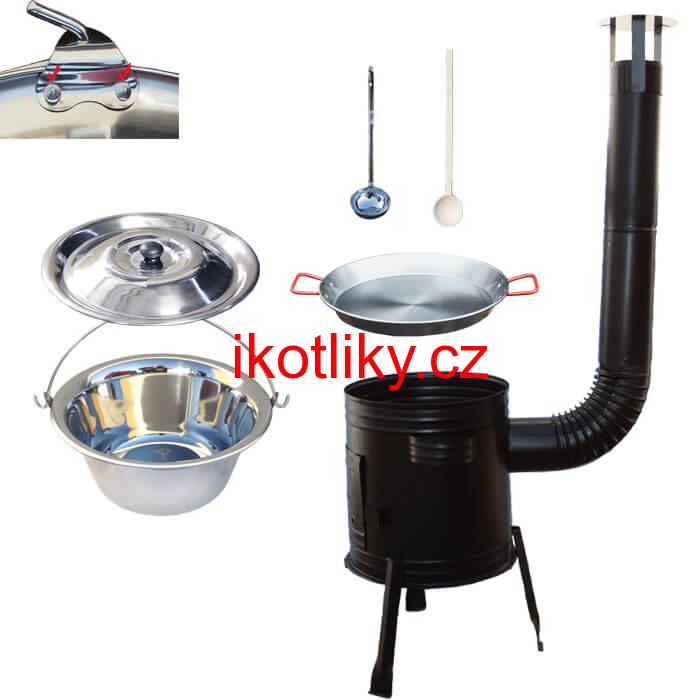 Paella ocelová pánev 46 cm s nerezovým kotlíkem 20 L (0,8 mm) a kotlinou