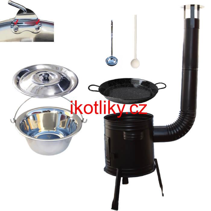 Paella smaltovaná pánev 38 cm s nerezovým kotlíkem 15 L (0,8 mm) a kotlinou