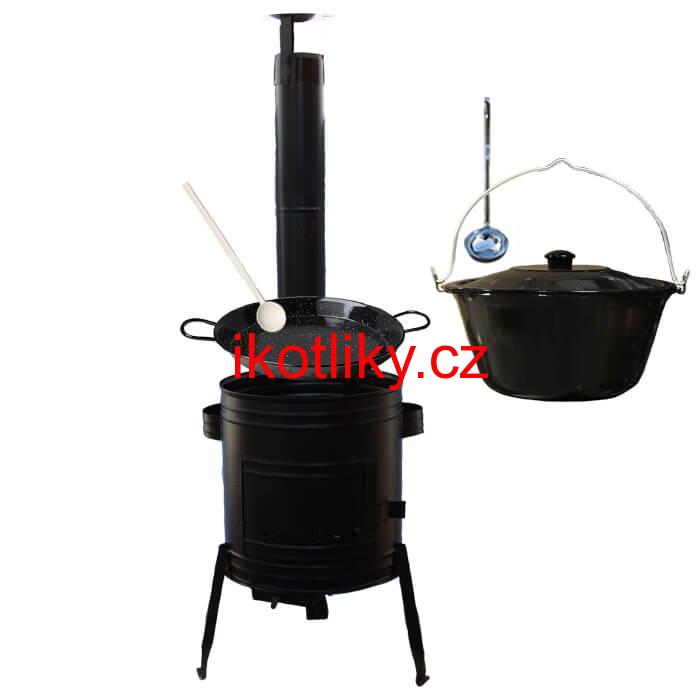 Paella smaltovaná pánev 34 cm se smaltovaným kotlíkem 8 L (1,2 mm) a kotlinou