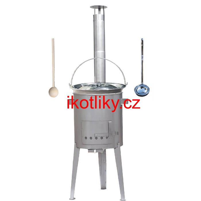 Železný kotlík 30 L (0,75 mm) + nerezová kotlina 45 cm LUXUS