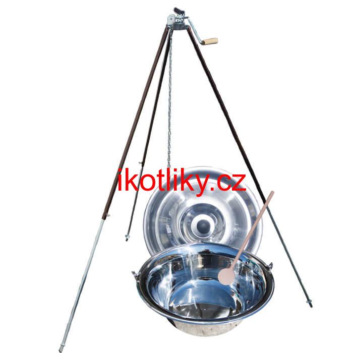 Nerezový kotlík 30 L (1,2 mm) + teleskopická trojnožka s pojistnou kladkou + poklice